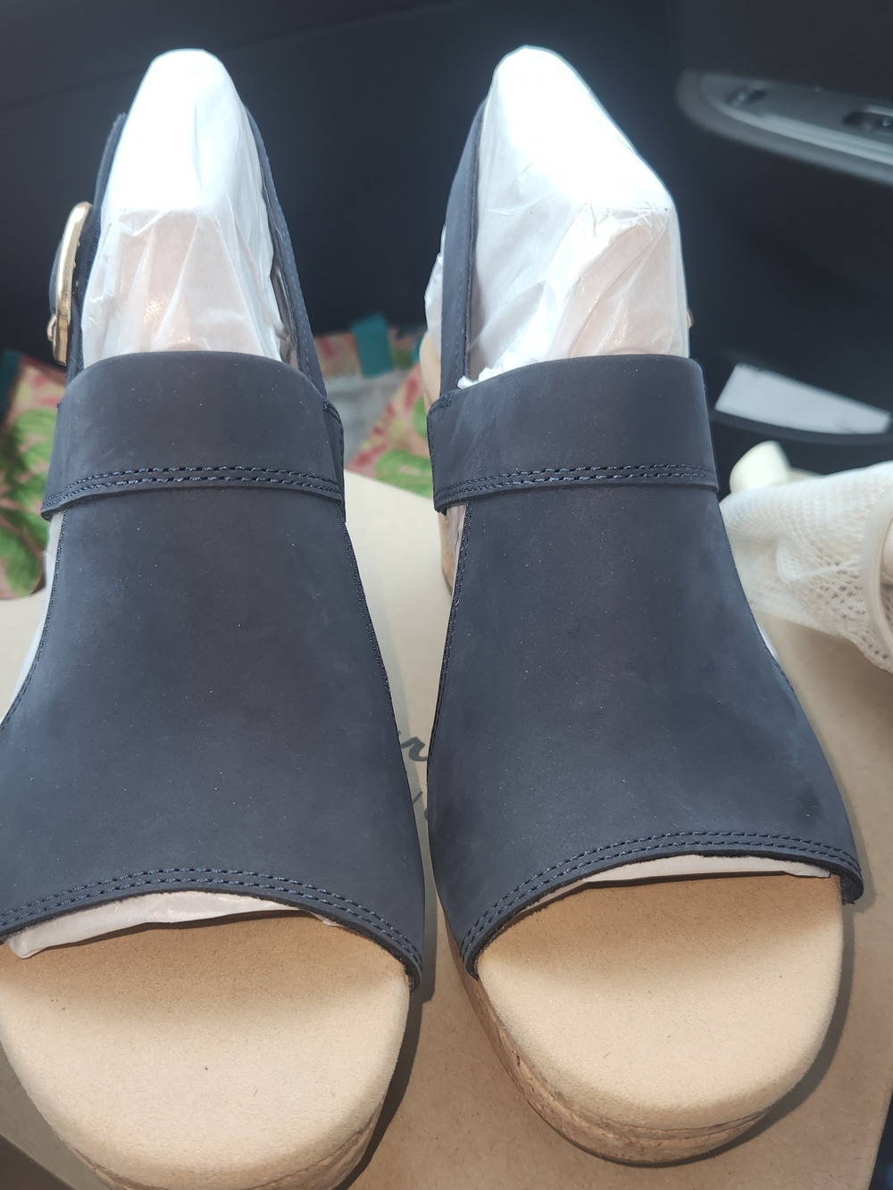Clarks Open-Toe Navy Wedge 10 Wide Width Bnib